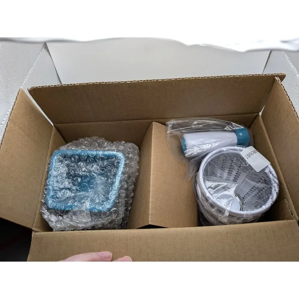 KITCHEN HQ Speed Grater & Slicer Suction Base Blue White 3 Drum Set NEW Open Box